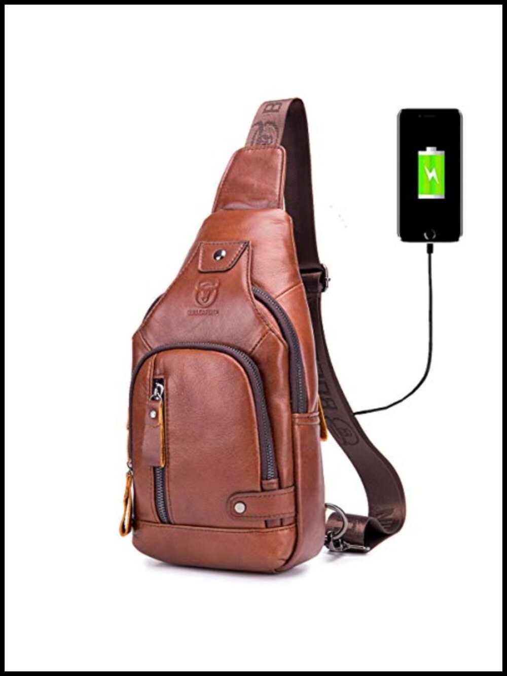 Genuine Leather Sling Bag Crossbody Shoulder Backpack with USB Port